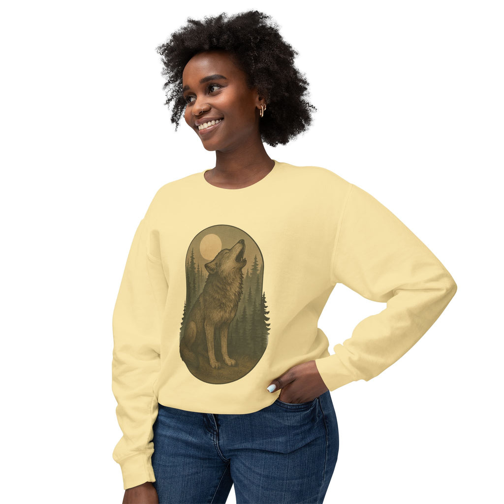 Howling Wolf Crewneck Sweatshirt | Moonlit Forest Wildlife Graphic