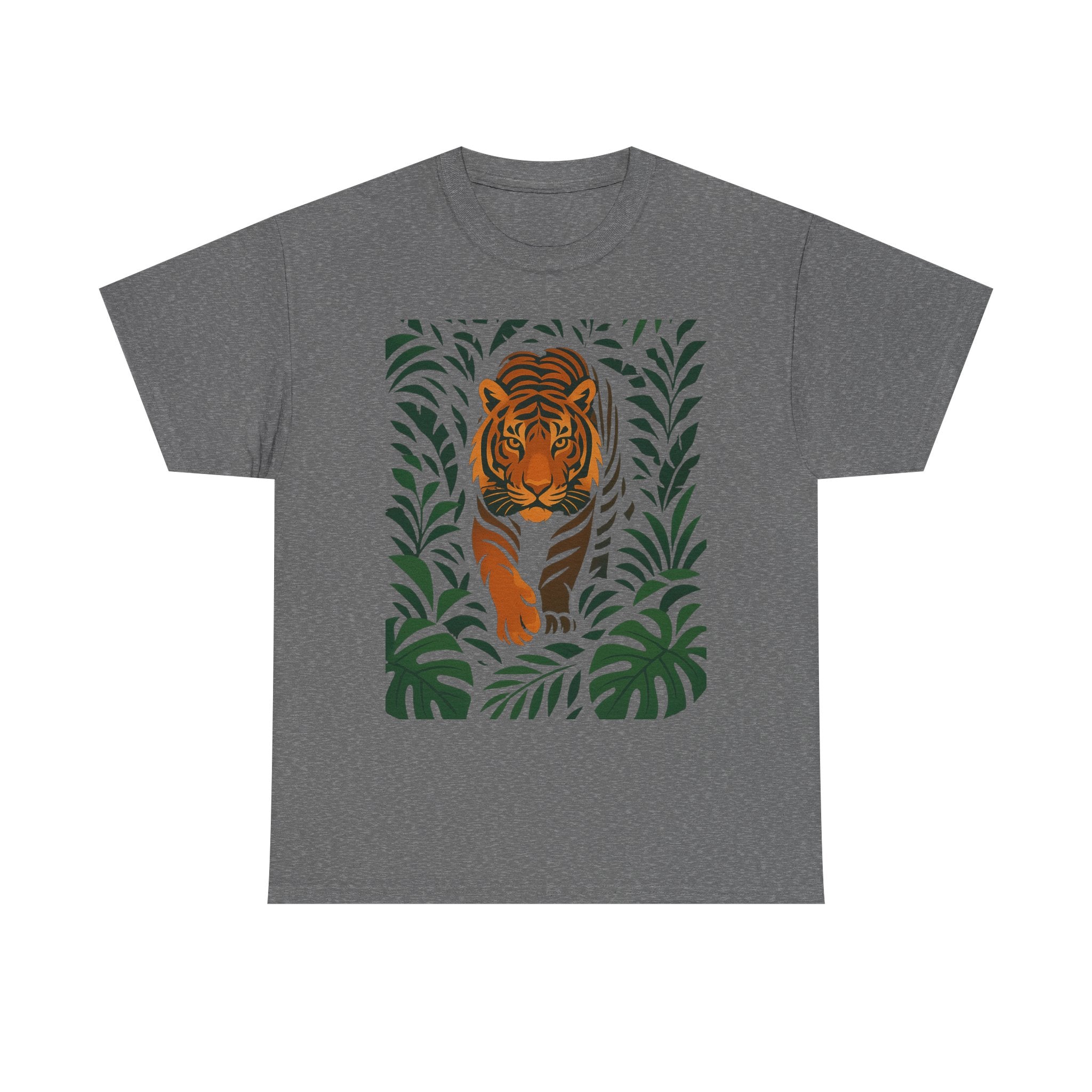 Tiger Jungle Illustration Tee | Botanical Leaves, Stalking Tiger
