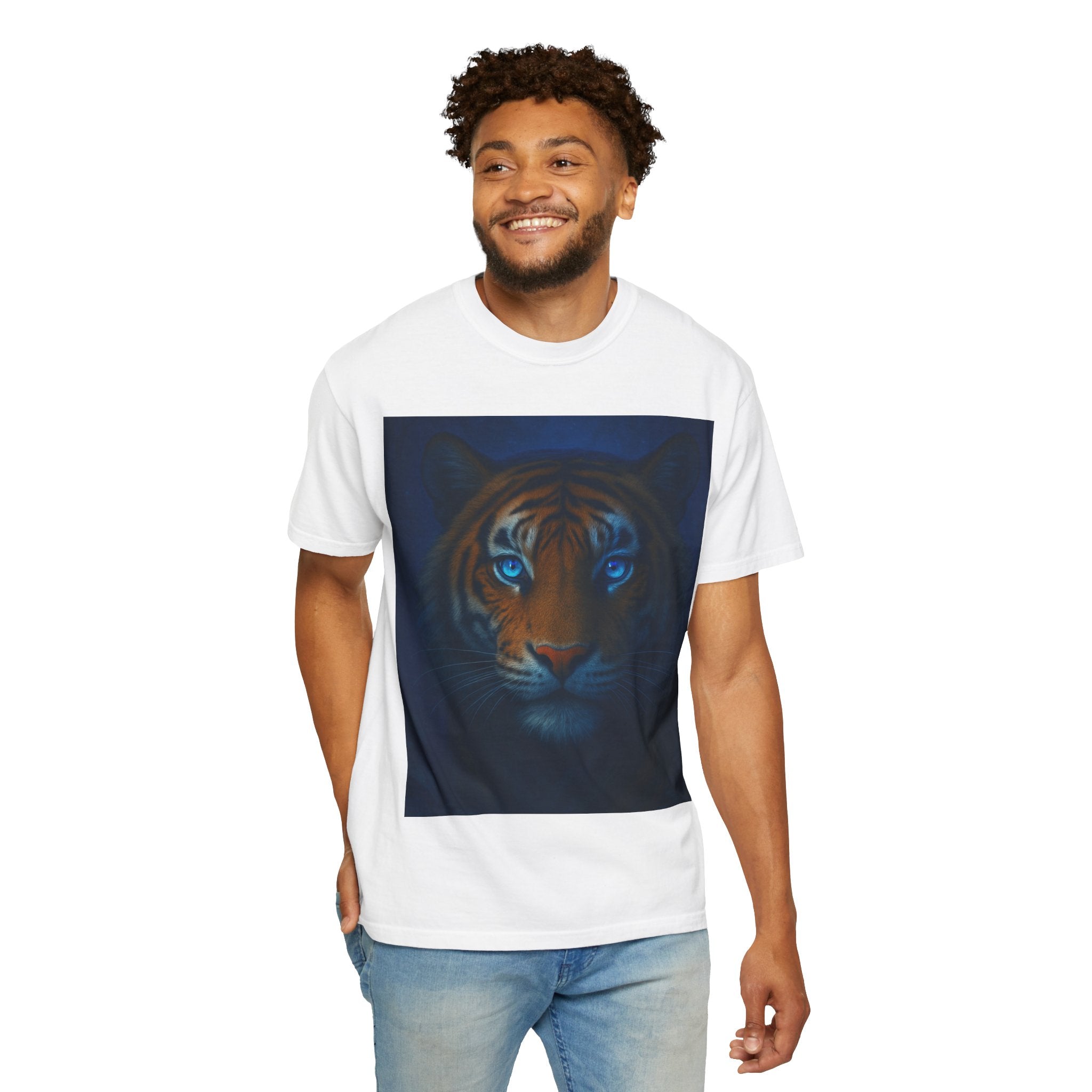 Blue-Eyed Tiger Portrait T-Shirt | Tiger Face Tee