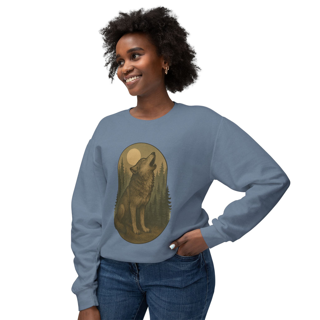 Howling Wolf Crewneck Sweatshirt | Moonlit Forest Wildlife Graphic