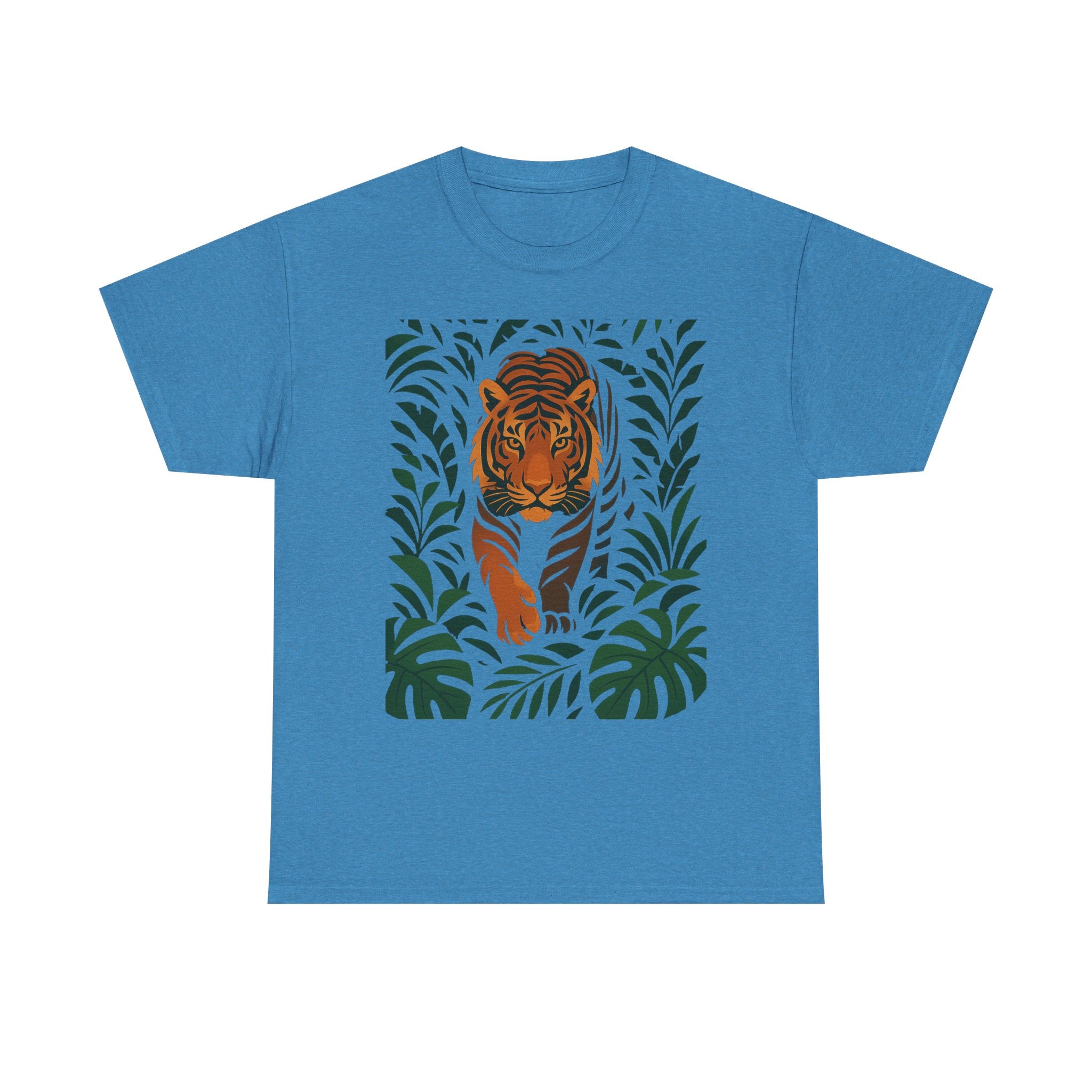 Tiger Jungle Illustration Tee | Botanical Leaves, Stalking Tiger