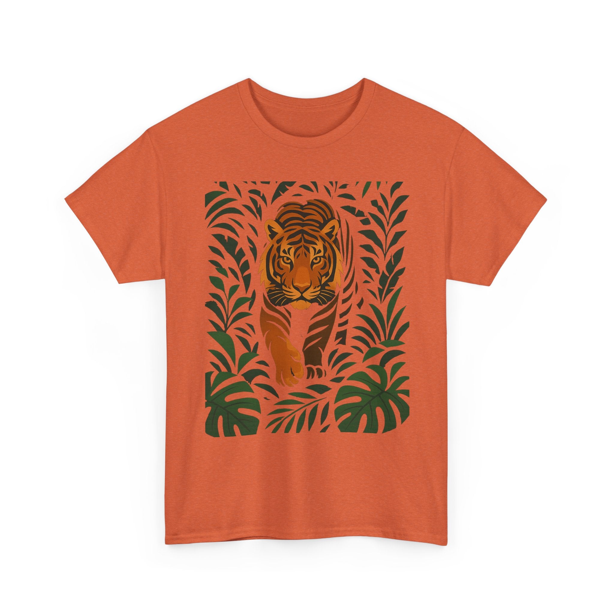 Tiger Jungle Illustration Tee | Botanical Leaves, Stalking Tiger