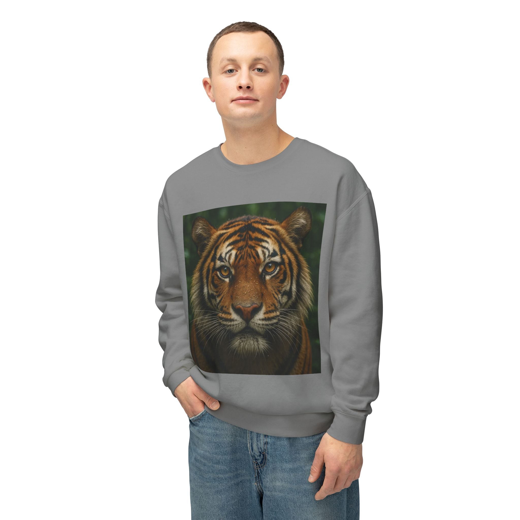 Tiger Face Crewneck Sweatshirt — Realistic Bengal Tiger Graphic