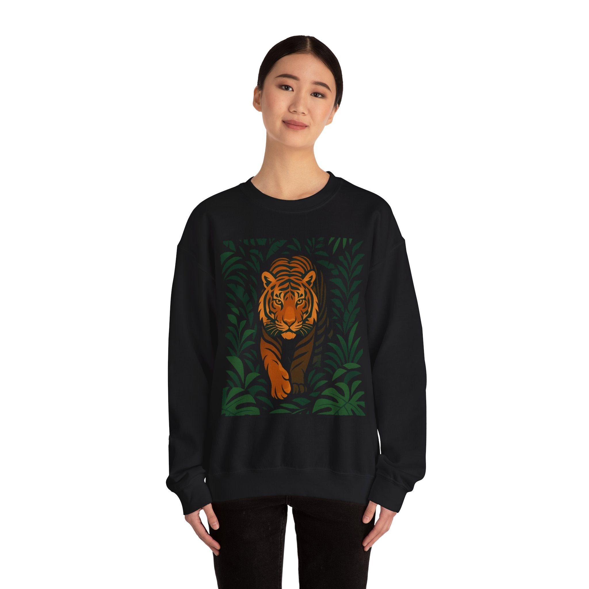 Tiger in the Jungle Crewneck Sweatshirt — Bold Tiger Graphic Pullover