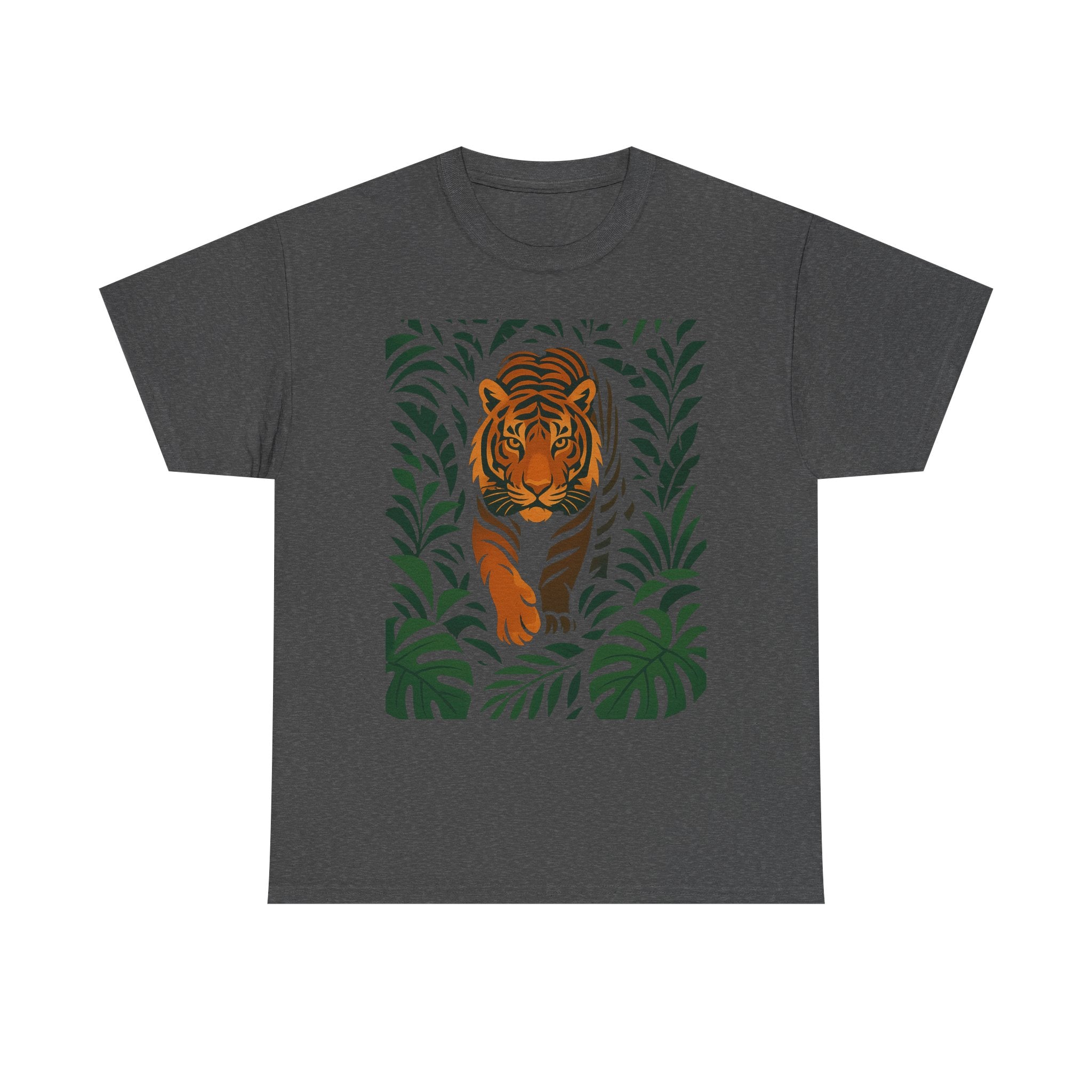 Tiger Jungle Illustration Tee | Botanical Leaves, Stalking Tiger